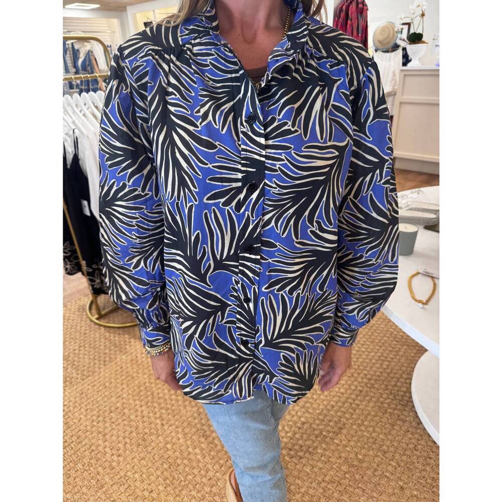 NEW EXQUISE gracie long sleeve button down shirt in blue/ black - Picture 1 of 2
